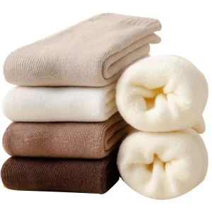 Solid Color Women’s Thickened Thermal Warm Mid Tube Terry Socks Casual Heavy Soft Cozy Knitted Sleep Floor Socks