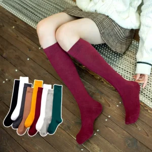 Solid Cotton Knee High Socks for Women Casual JK Stacked Socks for Students Girls Fashion Daily Wear Leg Warmers Socks