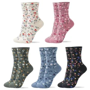 Solid Flower Pattern Cotton Crew Socks for Women Daily Cotton Crew Socks