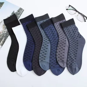 Solid Men Socks Cotton Silk Crew Socks Breathable Business Socks