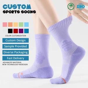 Solid Mid Tube Cotton Breathable Anti Slip Cushioned Terry Medias Chaussettes Women Athletic Performance Running Socks