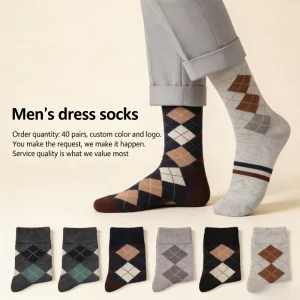 Solid Pattern Cotton Casual Men’s Dress Socks Anti Bacterial Sweat Absorbent Eco Friendly Seamless Daily Use