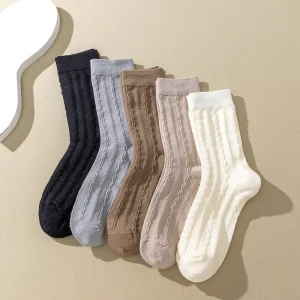 Solid color Retro Linen Patterned Socks Simple and Versatile Mid calf Socks Casual Socks
