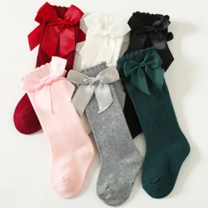 Spanish Style Bow Knee Socks Knitted Cotton Dress Sock for Girls Kids Autumn Breathable Infant Knee Stocking for Baby