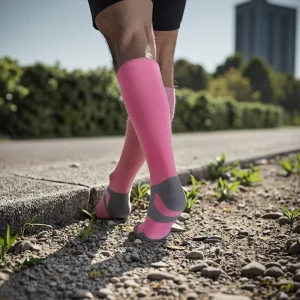 Sport Terry Compression Knee High Stockings with Ergonomic Anti Slip Bottom and Cuff Logo Knitted for Youth in Spring