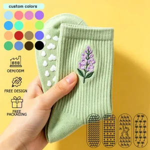 Sports Breathable Jacquard Custom Socks Women Grip Yoga Socks Knitted Design Organic Cotton Pilates Socks