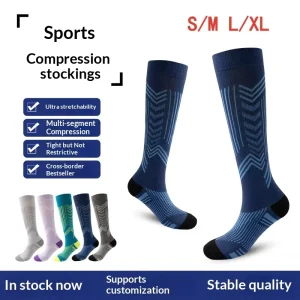Sports Compression Socks Striped Knitted Calf High-top Quick-drying Anti-Friction Nylon ODM Pressure for Cycling Running Jump