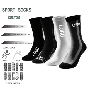 Sports Crew Socks Custom Your Pe Winter Soccer Grip Socks Knitted Anti Slip Sport Football Footwear Hand Drawn Logo Crew High Available Cuff Bottom Body Position Custom Logo Socks