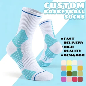 Sports Men Socks Bulk Jacquard Logo Basketball Socks Crew Knitted White Packaging Design Custom Socks