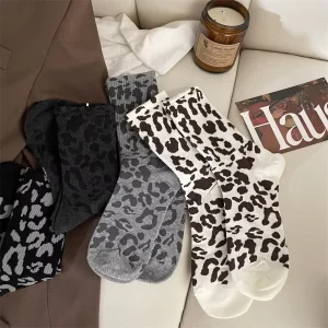 Sporty Fashion Socks for Women to Match Dad Shoes Autumn Winter Women’s Mid-Calf Socks Brown Leopard Print Socks