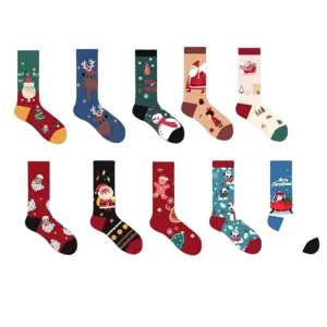 Spot High quality Santa Claus Cross border Men’s Women’s Christmas Cotton Crew Length Socks One Bows Daily Commuting