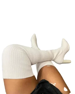 Spring Autumn 36 43 Plus Size Stretch Pointed Toe Chunky Heel Stretch Knitted Over the Knee Sock Thigh Knee High Boots for Women