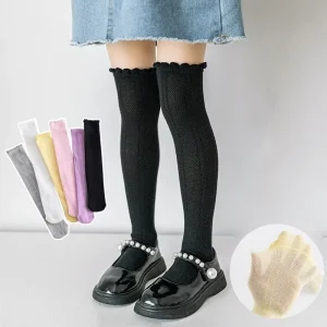 Spring Autumn Baby Children Girl Cute Socks Black White Color Mesh Breathable School Uniform Knee High Long Kids Socks