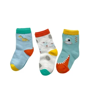 Spring Autumn Children’s Socks Combed Cotton Cartoon Little Dinosaur Jacquard Mid-Calf Boneless Hand-Sewn ODM 3-8
