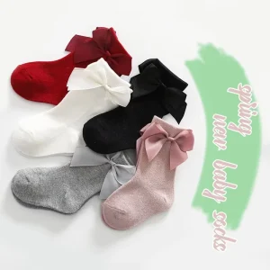 Spring Autumn Cotton Kids Socks Girls Bow Baby Socks Solid Color Children Socks