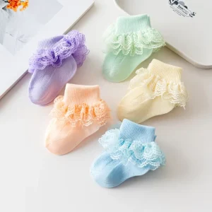 Spring Autumn Multi Candy Color Exquisite Lace Edge Sweet Princess Double Needle Short Infant Girls Baby Socks