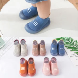 Spring Autumn Non slip Lighted Soft EVA Sole Cotton Knitted Lightweight Breathable Slip on Unisex Toddler Baby Sock Shoes