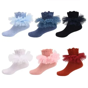 Spring Autumn Thin Breathable Socks Children’s Lace Sock Solid Color Cute Cotton Kids Baby Lace Trim Ankle Socks
