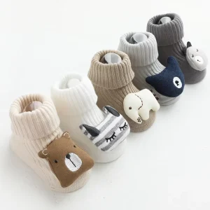 Spring Casual Cartoon Kids’ Embroidery 3D Treasure Anti-Slip Love Socks Knitted Breathable Quick Dry