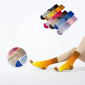 Spring Custom Calcetas Fashion Personality Double Needle Cotton Pilates Yoga Grip Calf Anti-Slip Women’s Designer Sock