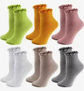 Spring Kawaii Crew Socks Super Cute Korean style Floral Trim Frilly Ruffle Ankle Socks for Women Lady