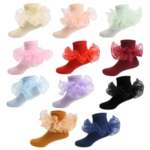 Spring Knitted Thin Breathable Cotton Spandex Girls Cute Lace Frill Princess Ankle Socks