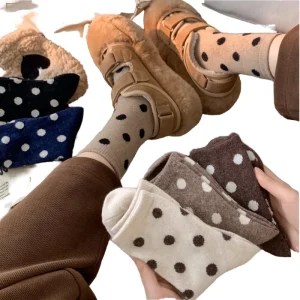 Spring Ladies Casual Leisure Fashion Breathable Crew Socks Black White Khaki Navy Polka Dot Standard Warm Women