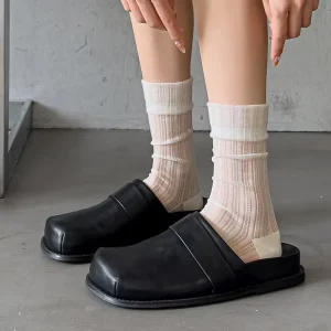 Spring Luxury Knitted Mid Tube Dress Socks for Women Fairy Mesh Crew Thin Breathable Daily Use