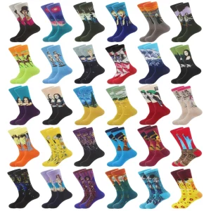 Spring Men’s Crew Casual Socks New Style Personalized Artistic Retro World Famous Paintings Series Cartoon Art Body