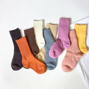 Spring New Korean Style Macaron Color Basic Handmade Knitted Breathable Cotton Crew Casual Thin Socks Boneless Seam