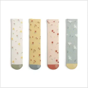 Spring Summer Children’s Crew Socks Digital Printed Floral Pattern Breathable Anti-Bacterial Nylon Cotton