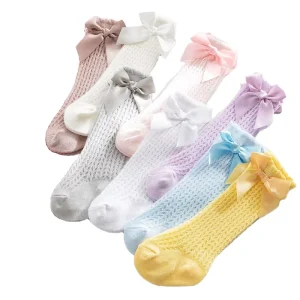 Spring Summer Cotton Knitted Breathable Mesh Baby Big Bow No Show Socks Newborn Lolita Wind Princess