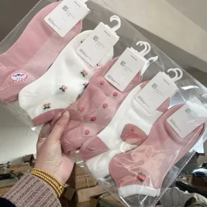 Spring Summer Fresh Series Colored Cotton Knitted Ankle Boat Socks Mesh Cute Student Children’s Low Waist Thin Sweat Absorbent