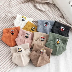 Spring Summer Japanese Women’s Shallow-Top Boat Socks Heel Embroidery Funny Cartoon Socks Make Strange Trend Personality