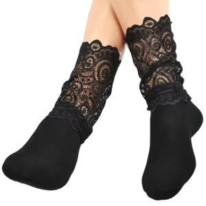 Spring Summer Lace Tube Cotton Socks Black White Women Socks Sexy Dress Socks