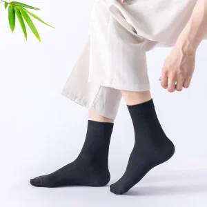Spring Summer Mens Solid Color Bamboo Crew Socks Simple Business Mid Tube