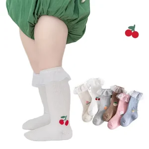 Spring Summer Newborn Baby Girl Mid Tube Lace Jacquard Princess Socks 100% Cotton Spring Autumn Fruit Design