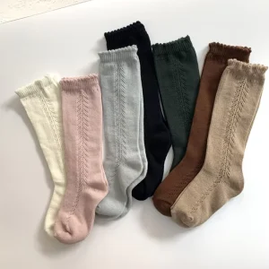 Spring Summer Spanish Style Knee High Socks for Kids Girls Breathable Cotton for School and Daily Wear