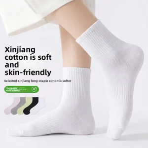 Spring Summer Thin 100% Cotton Women’s Mid Calf Breathable Antibacterial Socks