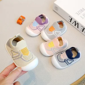 Spring Summer Toddler Shoes Soft Sole Breathable Mesh Durable Lightweight Ankle Sock Slip on Striped 0 3 Years Unisex