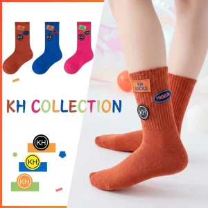 Spring and Autumn Middle School Children’s Socks Letters Smiling Face Candy Color Medium Tube Socks