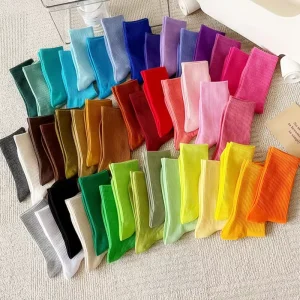 Spring and Autumn Simple Mid high Socks Deodorant Student Sports Candy Color Women Cotton Socks