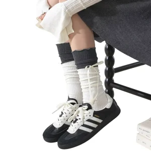 Stacked Cotton Medium Socks Children’s Spring Autumn Color matching Big Bow Double Needle Ear rimmed Calf Socks Japanese Jk