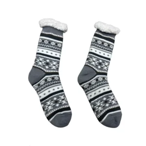 Standard Thickness Fleece Men’s Cabin Socks Minimalist Crew Slipper Socks with Anti Slip Grips Disposable Acrylic