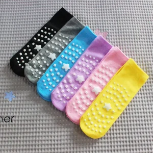 [Star Socks] Children’s Anti slip Breathable Sweat absorbent Knitted Mid calf Socks for Yoga Trampoline Indoor Playground Summer