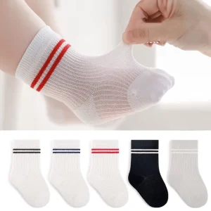 Stock Ready to Ship Mesh Breathable Baby Socks for Spring Summer Kids Boys and Girls School Medium Socks Boneless Infant Socks