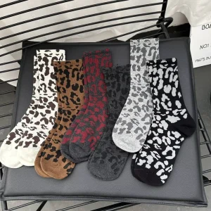 Street Trending Full Print Leopard Socks Cheetah Pattern Women Cotton Socks Crew Spot Dot