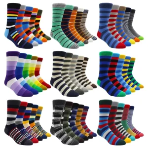 Stylish Women’s Men’s Dress Socks Funky Colorful Stripe Pattern Cotton Novelty Casual Crew Socks