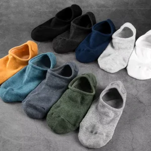Summer Breathable 100% Cotton Men’s Boat Socks Casual Adult Low-Cut Shallow Mouth Socks with Non-Falling Heel