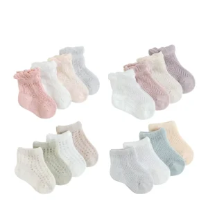 Summer Breathable Cotton Socks for New Born Toddler Girls Simple White Crew High Casual Ruffle Style